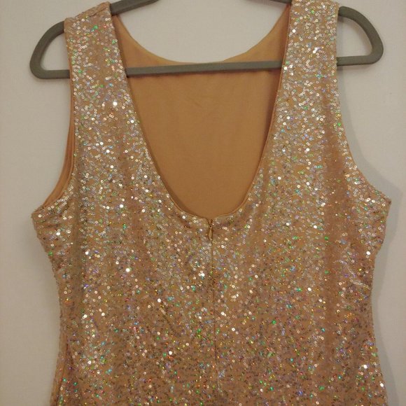 Venus sparkly silver sequin knee length camel color dress XL - Picture 7 of 11